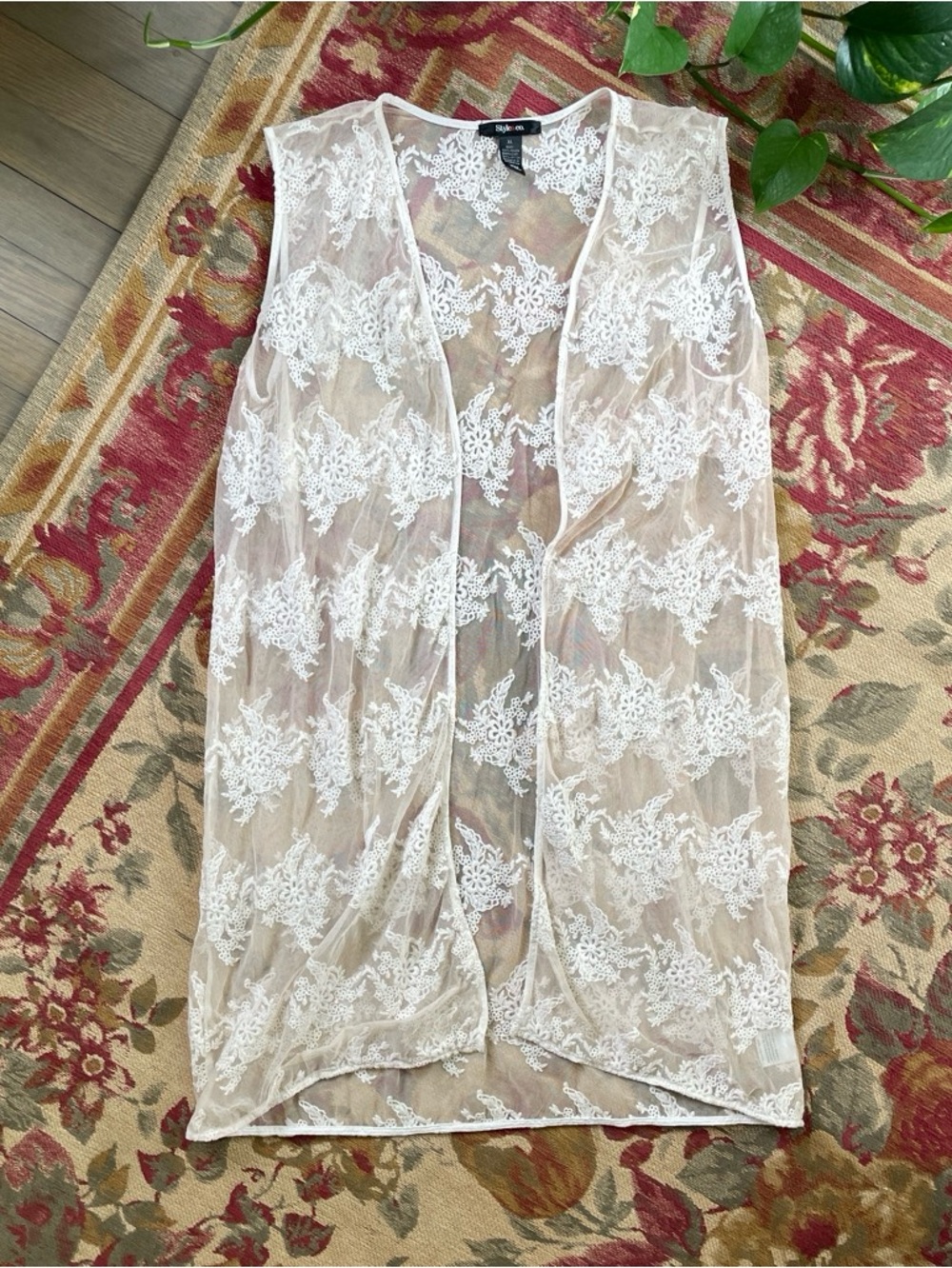 Style & Co. by Macy’s Sheer Lace Open-Front Vest